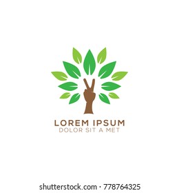 Save Trees Logo Design Vector, Combine Peace Hand And Tree Logo