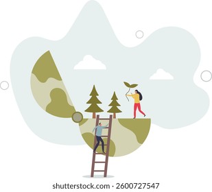 Save trees and protect green environmental resources.Nature conservation with eco friendly and responsible attitude.flat character life .