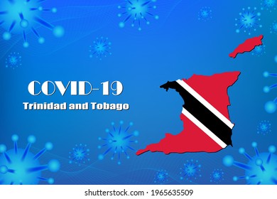 Save Trinidad stop the virus sign. COVID-19 virus cells, coronavirus or bacteria close up, isolated on blue background, Poster Advertisement Flyers Vector Illustration.