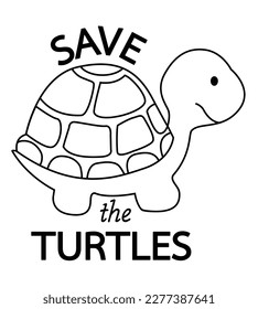 Save the turtles. Black and white ecology movement. vector illustration flat design.