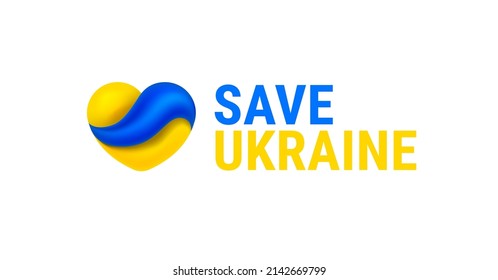 Save Ukraine logo - Ukraine flag in a heart shape and Save Ukraine lettering - concept vector illustration background - Save Ukraine from Russia