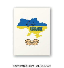 Rettet die Ukraine. Palmen mit ukaranischer Karte und Flagge. Symbol des Kampfes, Protest, Unterstützung für die Ukraine. Kein Krieg. Vektorgrafik. Slogan, Call. Hör auf zu Krieg. T-Shirt, Plackard Print