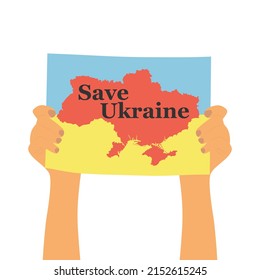 Rettet die Ukraine. Poster in den Händen. Vektorgrafik.