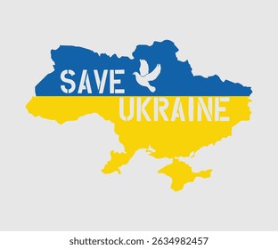 Save Ukraine, Say no to the war, Russian and Ukrainian conflict, heart, square and round shape, Ukrainian flag symbol, Blue and yellow illustration
