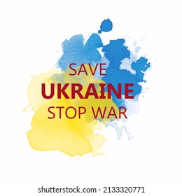 Retten Sie die Ukraine, stoppen Sie das Kriegskonzept. Abstraktion der patriotischen Flagge der Ukraine auf weißem Hintergrund. Vektorgrafik.	