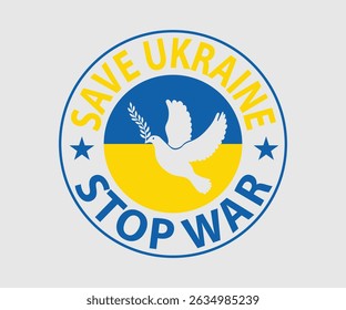Save Ukraine Stop War, Say no to the war, Russian and Ukrainian conflict, heart, square and round shape, Ukrainian flag symbol, Blue and yellow illustration