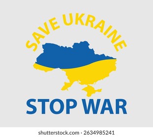 Save Ukraine Stop War, Say no to the war, Russian and Ukrainian conflict, heart, square and round shape, Ukrainian flag symbol, Blue and yellow illustration