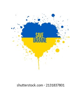 Save Ukraine support icon conceptual heart ilustration tag for social media header or poster template. Blue and yellow heart for Ukraine support