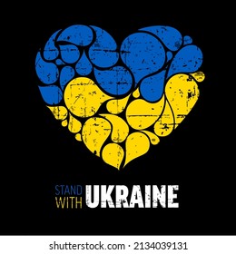 Speichern Sie die Ukraine-Unterstützung Symbol konzeptuelle Hervorhebung Tag für soziale Medien Header oder Plakatvorlage. Blaues und gelbes Herz für die Unterstützung der Ukraine auf dunklem Hintergrund