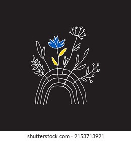 Save Ukraine. Support Ukrainians. No war sign. Simple line drawing on black background. Vector illustration.