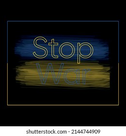 Save Ukraine text with Ukraine flag. International protest, stop the war against Ukraine. Ikraine flag on black background. Vector protest illustration. 