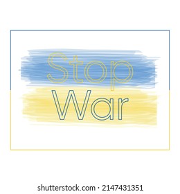 Save Ukraine text with Ukraine flag. International protest, stop the war against Ukraine. Ukraine flag on white background. Vector protest illustration. 