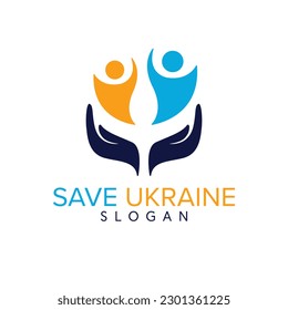 Speichern Sie die Vektorgrafik-Design der Ukraine. Hände und Menschen in Blau und Gelb Farben Clipart Kunst.