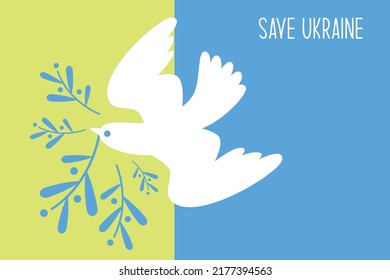 Save Ukraine. Vector illustration with blue and yellow color. Background design with dove