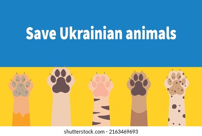 Salvemos a los animales ucranianos. Fotos de animales en el fondo de la bandera ucraniana