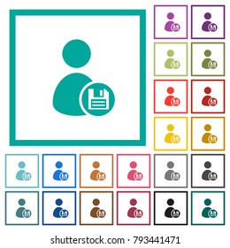 Save user account flat color icons with quadrant frames on white background