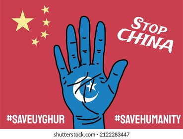 Save uyghur poster vector illustration. Stop China