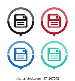 Save - vector icon; map pointer;  message bubble