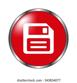 Save - vector icon on the  red button