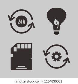 save vector icons set. with memory card, recycle hours, bulb leaf and recycle gear in set