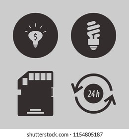 save vector icons set. with recycle hours, memory card, fluorescent bulb and money ideas in set