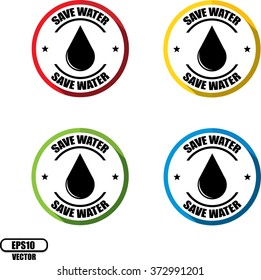 Save water, Button, label and sign - Vector illustration
