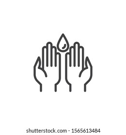 Save the water care line icon. linear style sign for mobile concept and web design. Hands and water drop outline vector icon. Symbol, logo illustration. Vector graphics