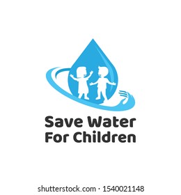 Save Water For Children Logo Vector Icon Illustration