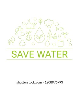 Save water concept. Background with ecology icons.