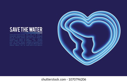 Save water concept. Blue water gradient in form of heart concept..
