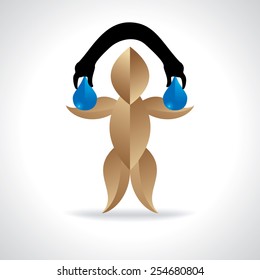 save water concept water -drop in golden leaf human hand