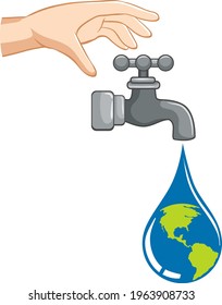 Save water concept with water dropping from tap illustration
