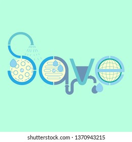 Save water concept. Save environment metaphor. Conserve water at home. Save water typographic design. Vector illustration outline flat design style.