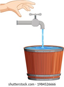 Save water concept with water falling from tap illustration