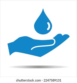 Save The Water Concept. Hand holding drop save water. Water drop with hand logo icon save water on white background.
