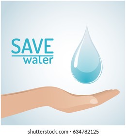 Save The Water Concept. Hands holding drop save water.