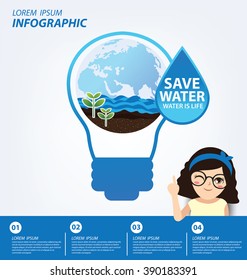 Save water concept. Infographic template. Vector illustration.