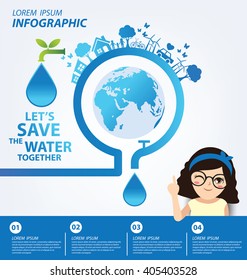 Save water concept. Infographic template. Vector illustration.