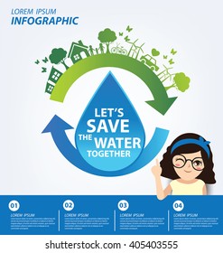 Save water concept. Infographic template. Vector illustration.