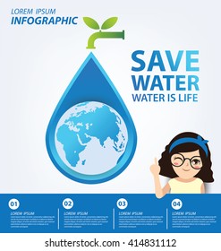 Save water concept. Infographic template. Vector illustration.