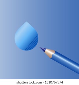 Save water concept with pencil with water drops stock vector