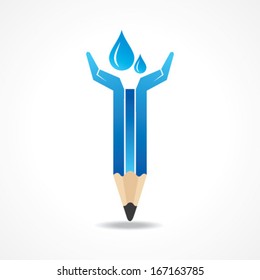 Save water concept with pencil hands with water drops stock vector 