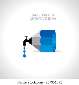 Save water concept with pencil and tap concept