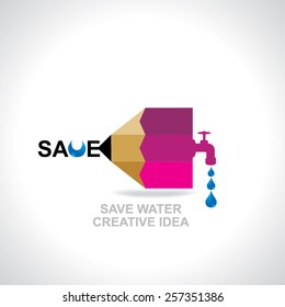 Save water concept with pencil and tap concept