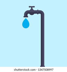 Save water concept, tap and water drop, flat design vector illustration