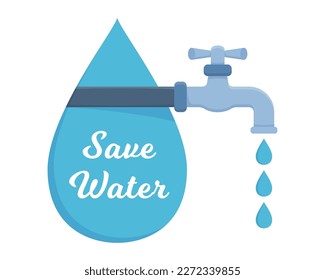 Concepto de ahorro de agua: grifo con gotas de agua, ilustración de eps10 vectoriales