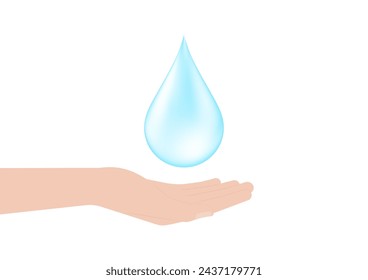 Sparen Sie Wasser oder Wasser sparen Konzept. Hand Halten Tropfen Wasser. In: World Water Day and Environment Day. In: Vector Illustration.