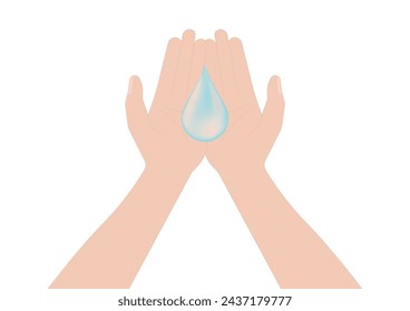 Save Water or Water Conservation Concept. Hand Holding Drop of Water. World Water Day and Environment day. Vector Illustration.