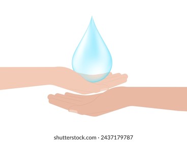 Save Water or Water Conservation Concept. Hand Holding Drop of Water. World Water Day and Environment day. Vector Illustration.