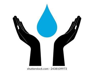 Save Water or Water Conservation Concept. Hand Holding Drop of Water. World Water Day and Environment day. Vector Illustration.